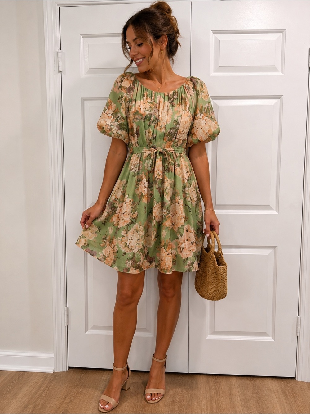 Ina Light Green Floral dress lightweight